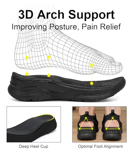 GoodValue Womens Comfortable Orthopedic Sandals Arch Support Ladies Walking Sport Athletic Sandals Open Toe Slip On Plantar Fasciitis Platform Dress Sandal 2 Inches Heel - Image 2