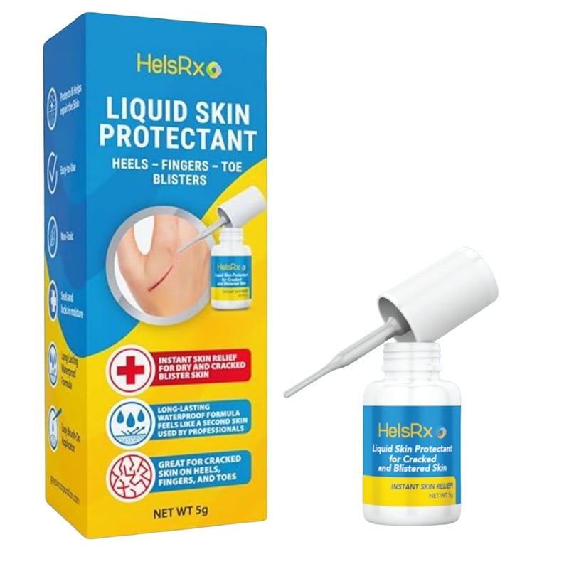 HelsRx Liquid Bandage Glue - Invisible Skin Repair Gel for Severe Dry Cracked Heels, Feet, Fingers, Scrapes and Blisters – Waterproof Protection - Includes Applicator Brush and Skin Buffer - Image 1