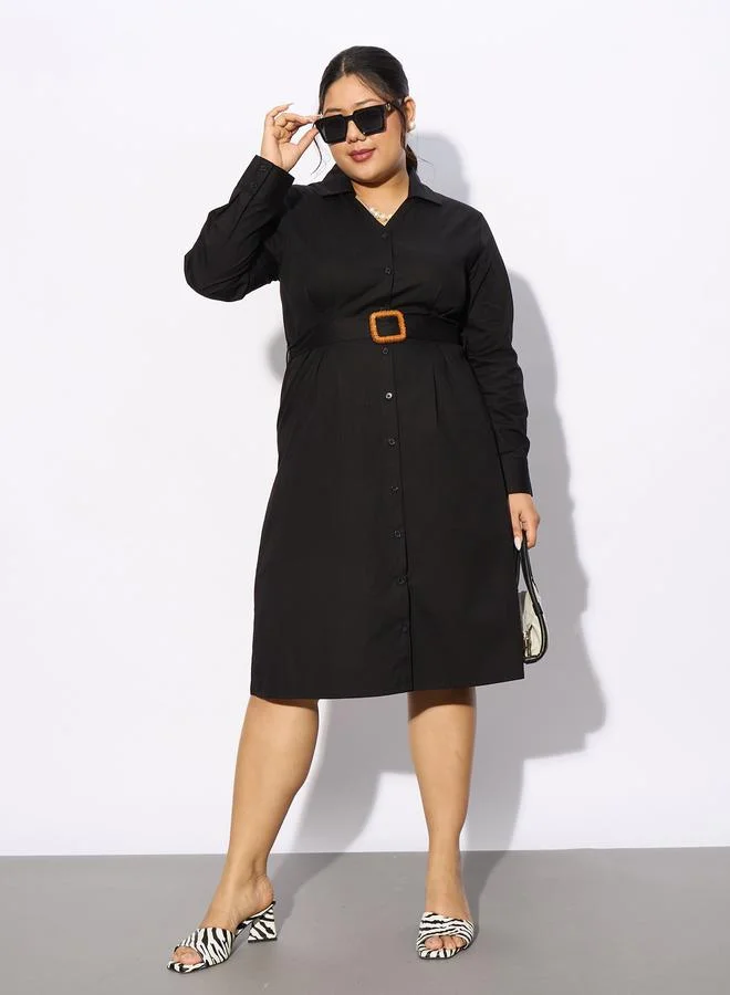 SASSAFRAS Belted Shirtwaist Dress