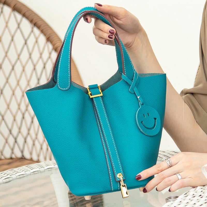 Bag Bucket Bag Food Basket Women'S Bag Genuine Leather Handbag Mummy Bag Bridal Wedding Bag High-End Sense - Image 1