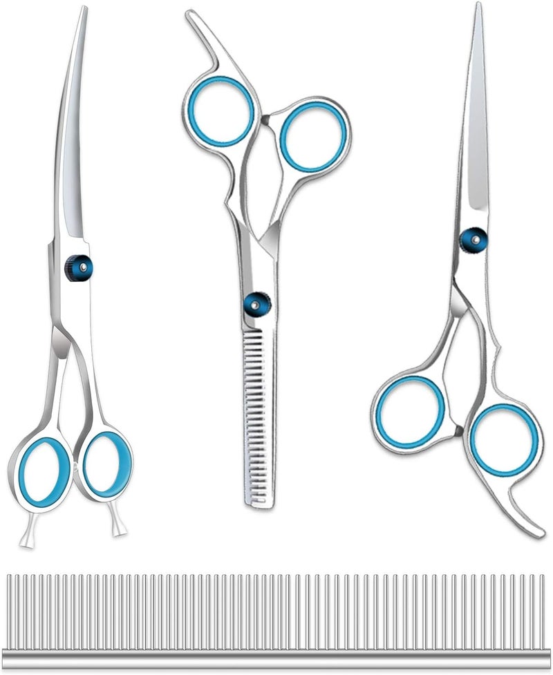 maxshop Dog Grooming Scissors Kit, Heavy Duty Titanium Stainless Steel Professional Pet Grooming Scissors Kit with Comb, Straight Scissors, Curved Scissors, Thinning Shears for Dogs and Cats - Image 1