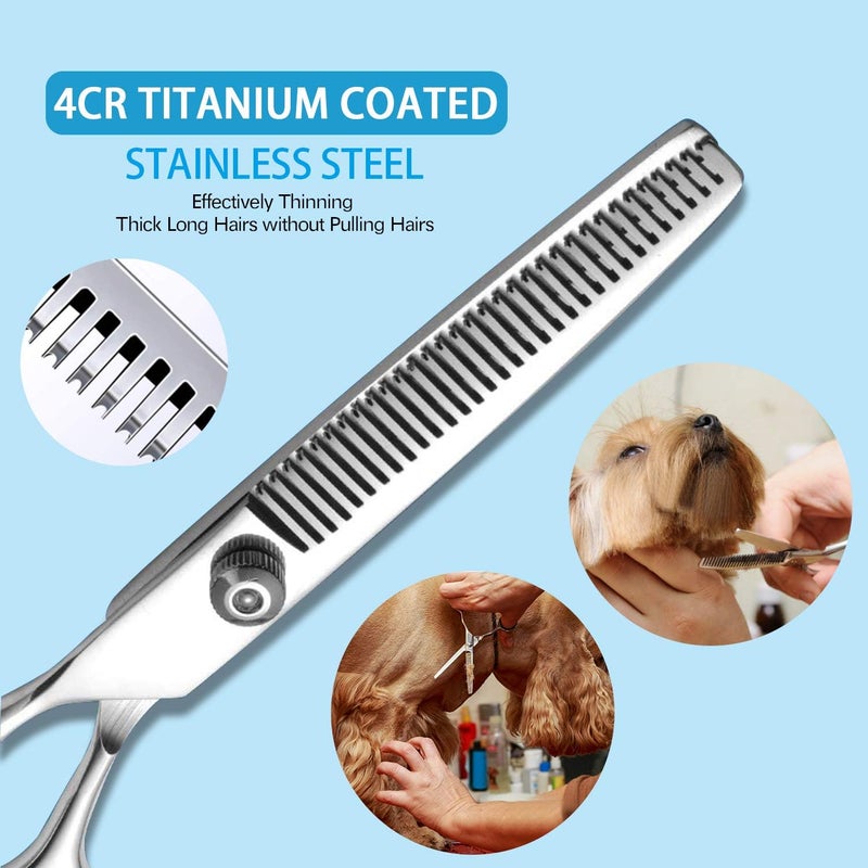 maxshop Dog Grooming Scissors Kit, Heavy Duty Titanium Stainless Steel Professional Pet Grooming Scissors Kit with Comb, Straight Scissors, Curved Scissors, Thinning Shears for Dogs and Cats - Image 3