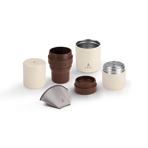 VSSL VSSL Nest Pour Over Coffee Kit Transportable and Compact Pour Over Kit with Two 10 oz Double Walled Mugs Cream 