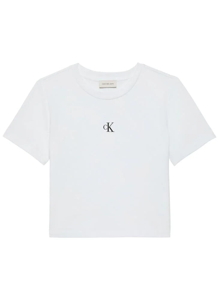 Calvin Klein Jeans Bright White Cropped Monogram T-Shirt for Women | Best Price UAE