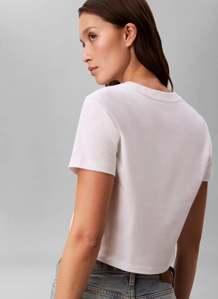 Calvin Klein Jeans Bright White Cropped Monogram T-Shirt for Women | Best Price UAE