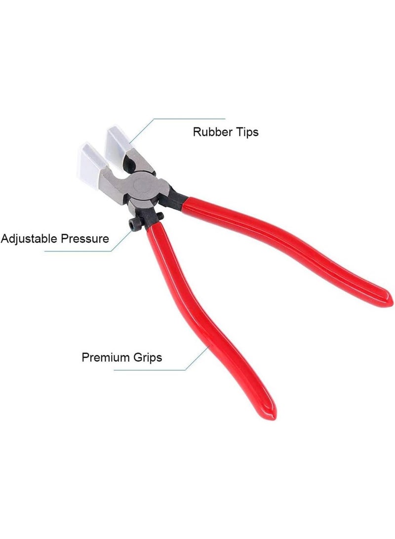 GGOOT Heavy Duty Key Fob Pliers Tool, Metal Glass Running Pliers with Flat Jaws, Studio Running Pliers Attach Rubber Tips Perfect for Key Fob Hardware Install and Stained Glass Work  - Image 2