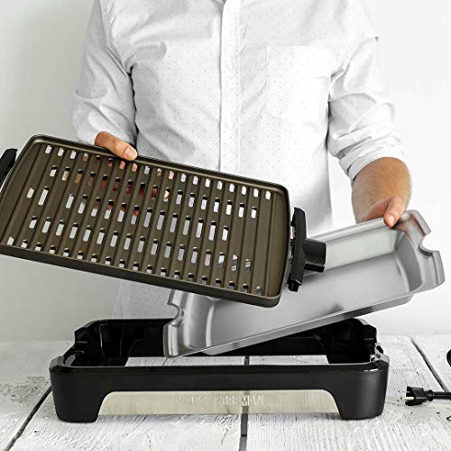 George Foreman 1350W Smokeless Indoor Outdoor Electric BBQ Grill | Non-Stick, PFOA-Free, Temp Control, Removable Dishwasher Safe Plates | Burger Griller, Steaks, Veggies, Panini & more| 25850-56 - Image 4