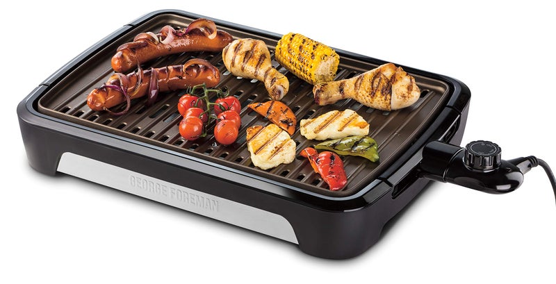 George Foreman 1350W Smokeless Indoor Outdoor Electric BBQ Grill | Non-Stick, PFOA-Free, Temp Control, Removable Dishwasher Safe Plates | Burger Griller, Steaks, Veggies, Panini & more| 25850-56 - Image 1