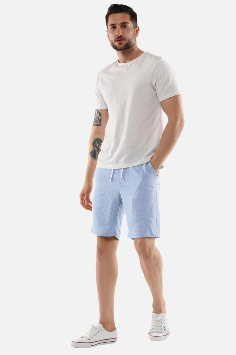 Cedy Denim Men's Linen High Waist Elastic, Loose Cut Shorts C348