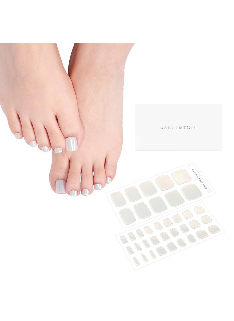 DANNI & TONI - DANNI & TONI Semi Cured Gel Toenail Strips Aurora White (Lustre Bliss) Glazed Donut Gel Toenail Stickers Cool Gel Pedi Wraps 37 Stickers - Image 1