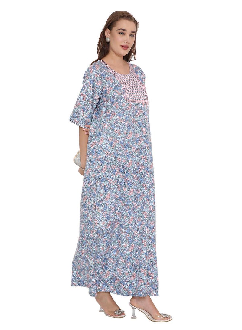 HANA & SARA SHORT SLEEVE UNIQUE PRINTED LONG ARABIC FARASHA KAFTAN JALABIYA DRESSES  - Image 1