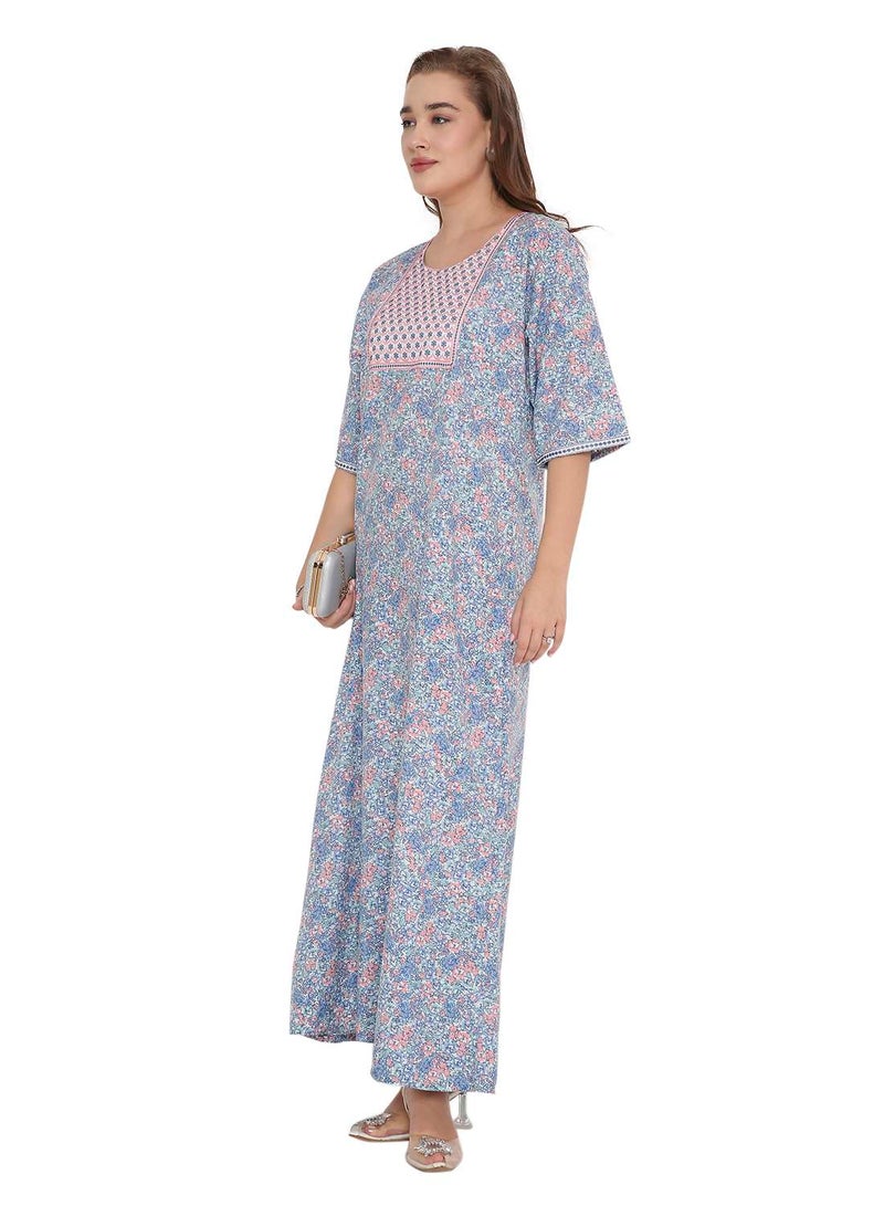 HANA & SARA SHORT SLEEVE UNIQUE PRINTED LONG ARABIC FARASHA KAFTAN JALABIYA DRESSES  - Image 5