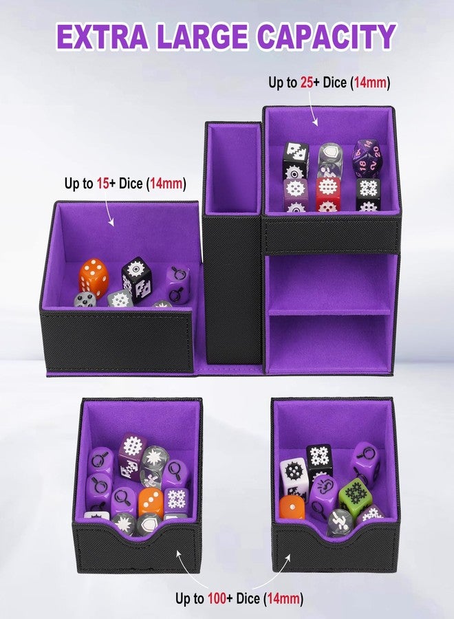 Jaffzora Dice Tray & Dice Roller Tower, DND Magnetic Dice Storage Box for Rolling, 3 in 1 Leather Dice Organizer Holder Fits for Dungeons & Dragons, MTG DM and Player, Black & Purple - Image 4