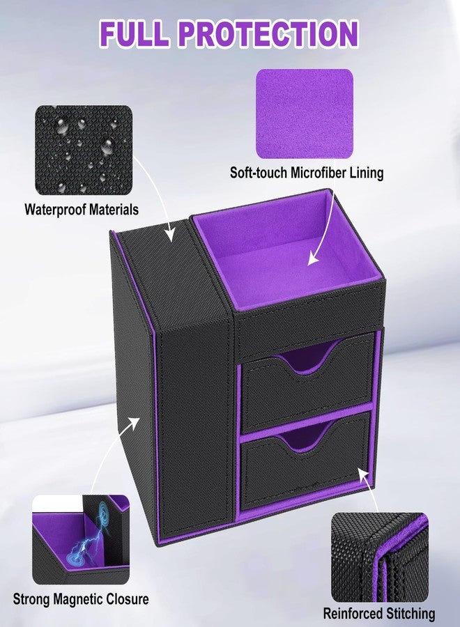 Jaffzora Dice Tray & Dice Roller Tower, DND Magnetic Dice Storage Box for Rolling, 3 in 1 Leather Dice Organizer Holder Fits for Dungeons & Dragons, MTG DM and Player, Black & Purple - Image 5