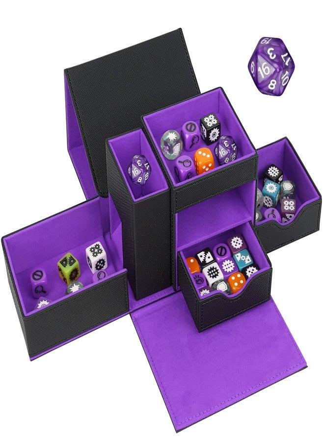 Jaffzora Dice Tray & Dice Roller Tower, DND Magnetic Dice Storage Box for Rolling, 3 in 1 Leather Dice Organizer Holder Fits for Dungeons & Dragons, MTG DM and Player, Black & Purple - Image 1
