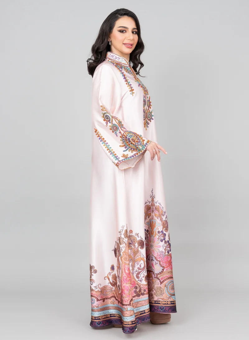 IKKXA Modern Embroidered Jalabiya IK1014 Peach