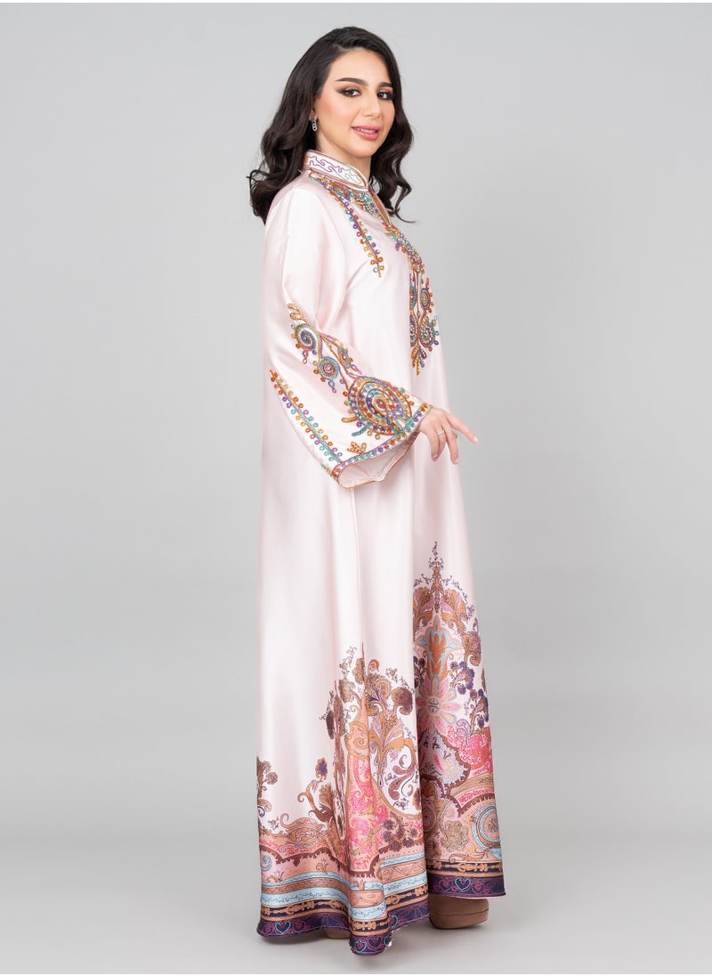 IKKXA Modern Embroidered Jalabiya IK1014 Peach  - Image 3