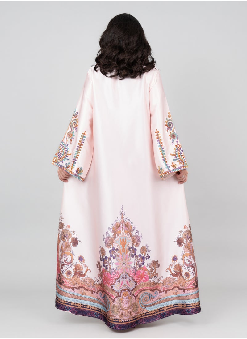 IKKXA Modern Embroidered Jalabiya IK1014 Peach  - Image 2