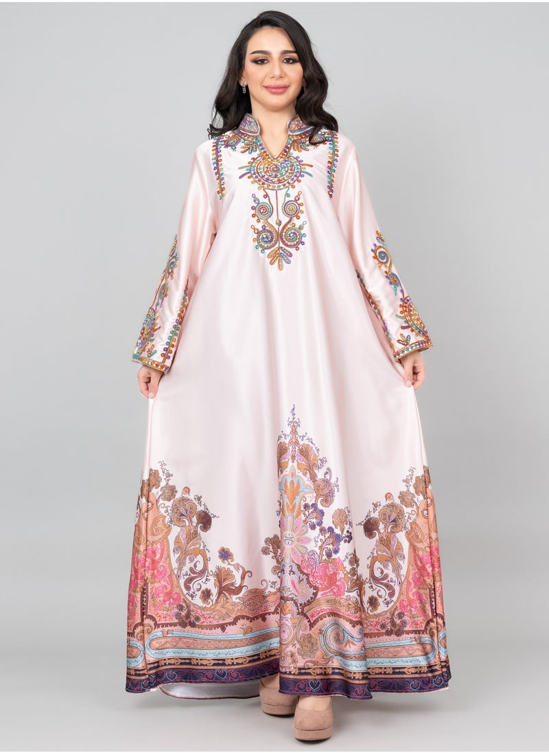 IKKXA Modern Embroidered Jalabiya IK1014 Peach  - Image 1