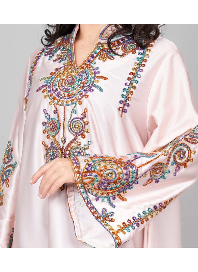 IKKXA Modern Embroidered Jalabiya IK1014 Peach  - Image 4