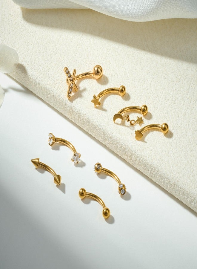 FECTAS 16G Gold Rook Piercing Jewelry Eyebrow Rings for Women Rook Earrings Tragus Daith Cartilage Lip Belly Surface Curved Barbell Piercing Jewelry 8mm - Image 3