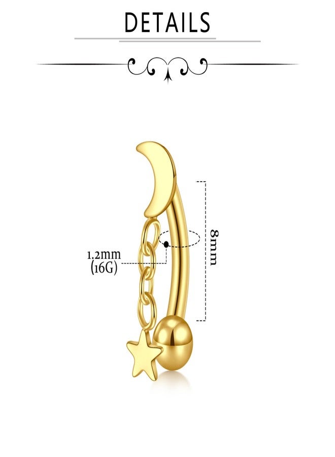 FECTAS 16G Gold Rook Piercing Jewelry Eyebrow Rings for Women Rook Earrings Tragus Daith Cartilage Lip Belly Surface Curved Barbell Piercing Jewelry 8mm - Image 2