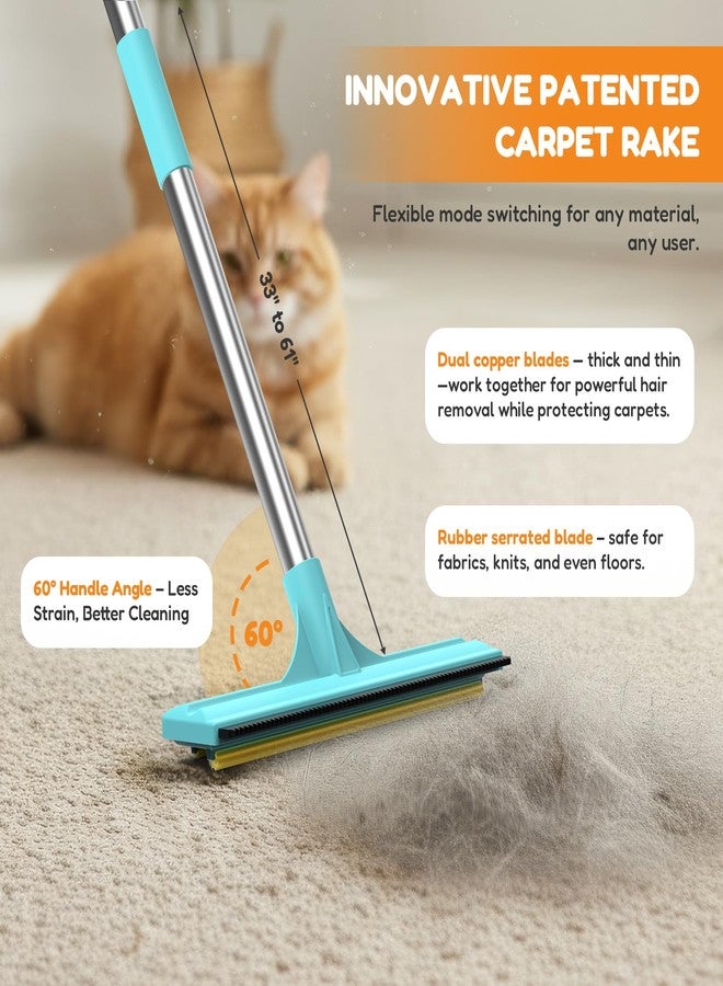 BoxZone 3 In 1 Carpet Rake for Pet Hair Removal Tool with Long & Short Handle and Rubber Detail Brush, Carpet Brush for Pet Hair, Deep Cleaning Pet Hair Removal Broom for Carpets Couches Rug Furniture - Image 2