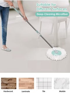 GTSOL Spin Mop For Floor Cleaning, Stainless Steel Mop and Bucket With Telescopic Handle, Hands Free Wringing, Floor Mop With 10L Large Capacity and Reusable Refills For Home Office(Grey/Green)  - Image 3