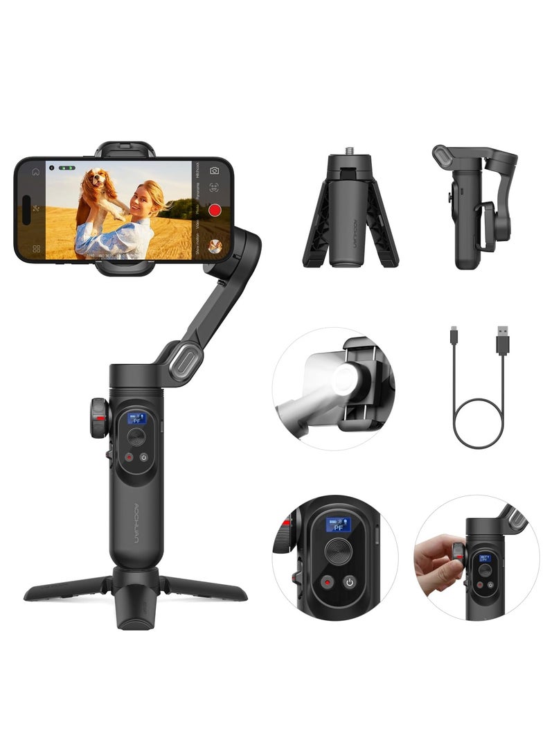 X PRO Gimbal Stabilizer for Smartphone, Gimbal w/Wireless Charging iPhone Gimbal for iPhone 15 Pro Max/Android Foldable 3-Axis Handheld Phone Gimbal for Video Recording Face Tracking (Black) - Image 1