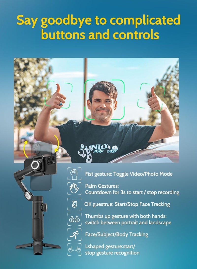 X PRO Gimbal Stabilizer for Smartphone, Gimbal w/Wireless Charging iPhone Gimbal for iPhone 15 Pro Max/Android Foldable 3-Axis Handheld Phone Gimbal for Video Recording Face Tracking (Black) - Image 5