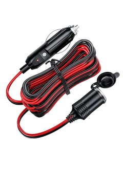 Y&D 13FT Cigarette Lighter Extension Cord, 12V 24V Plug to Socket 16AWG Heavy Duty Cable with 15A Fuse and LED Indicator Car Aux Connector  - Image 1