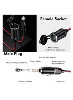 Y&D 13FT Cigarette Lighter Extension Cord, 12V 24V Plug to Socket 16AWG Heavy Duty Cable with 15A Fuse and LED Indicator Car Aux Connector  - Image 3