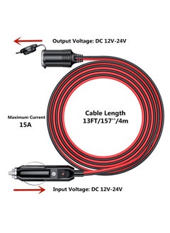 Y&D 13FT Cigarette Lighter Extension Cord, 12V 24V Plug to Socket 16AWG Heavy Duty Cable with 15A Fuse and LED Indicator Car Aux Connector  - Image 4