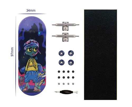RACOFSB Pro Fingerboard 34mm Wooden Board Professional Finger Skateboard Trucks CNC Swirl Wheels (Alien) - Image 2