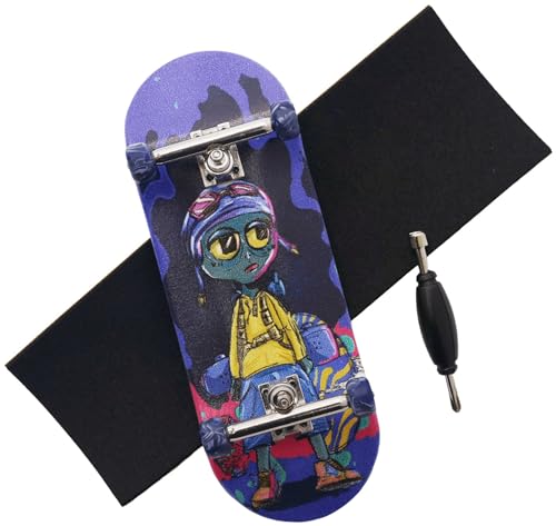RACOFSB Pro Fingerboard 34mm Wooden Board Professional Finger Skateboard Trucks CNC Swirl Wheels (Alien) - Image 1