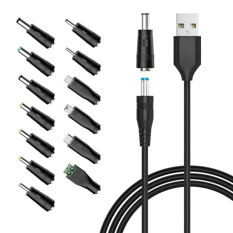 Powseed كابل طاقة عالمي DC 5V من باوسيد، كابل شحن USB إلى DC مع 13 قطعة من محولات التوصيل للكاميرا، جهاز التوجيه، بنك الطاقة، الألعاب، المسجل، مكبر الصوت بلوتوث، الماسح الضوئي، DVR، صندوق القرص الصلب، USB-HUB وغيرها. - Image 1