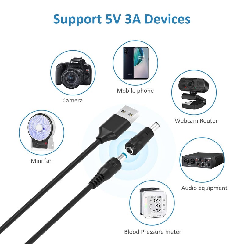Powseed كابل طاقة عالمي DC 5V من باوسيد، كابل شحن USB إلى DC مع 13 قطعة من محولات التوصيل للكاميرا، جهاز التوجيه، بنك الطاقة، الألعاب، المسجل، مكبر الصوت بلوتوث، الماسح الضوئي، DVR، صندوق القرص الصلب، USB-HUB وغيرها. - Image 3