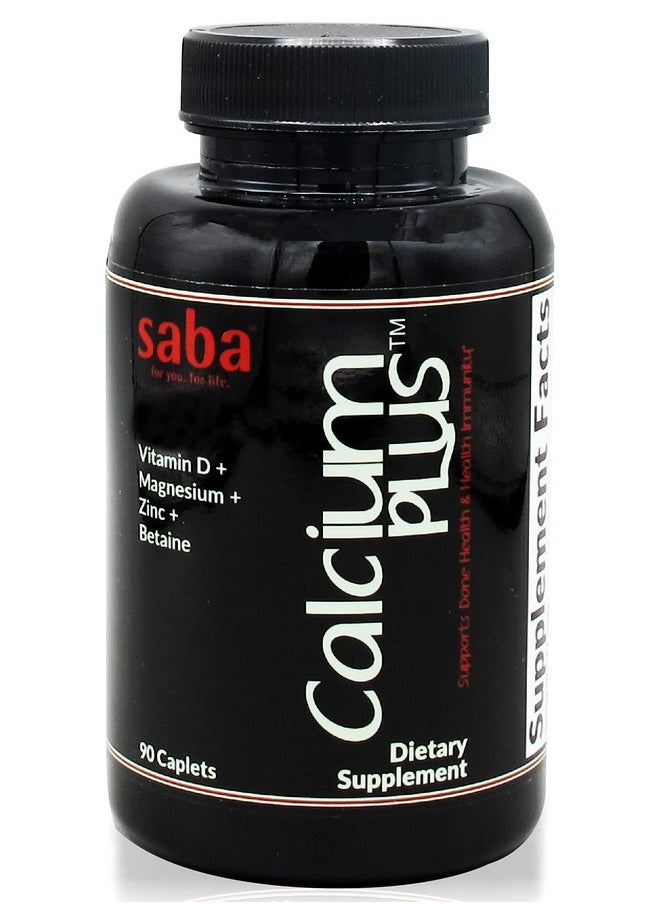 Saba Kombucha Saba Calcium Plus - Bone Strength - Calcium, Magnesium, Potassium, Vitamin D, Zinc, Betaine - GMO, Soy, Gluten Free Ingredients - Whole Food Supplement for Bone Health, Immune - 90 Caplets  - Image 1