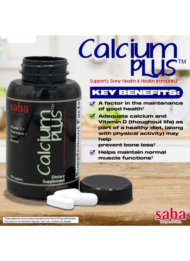 Saba Kombucha Saba Calcium Plus - Bone Strength - Calcium, Magnesium, Potassium, Vitamin D, Zinc, Betaine - GMO, Soy, Gluten Free Ingredients - Whole Food Supplement for Bone Health, Immune - 90 Caplets  - Image 5