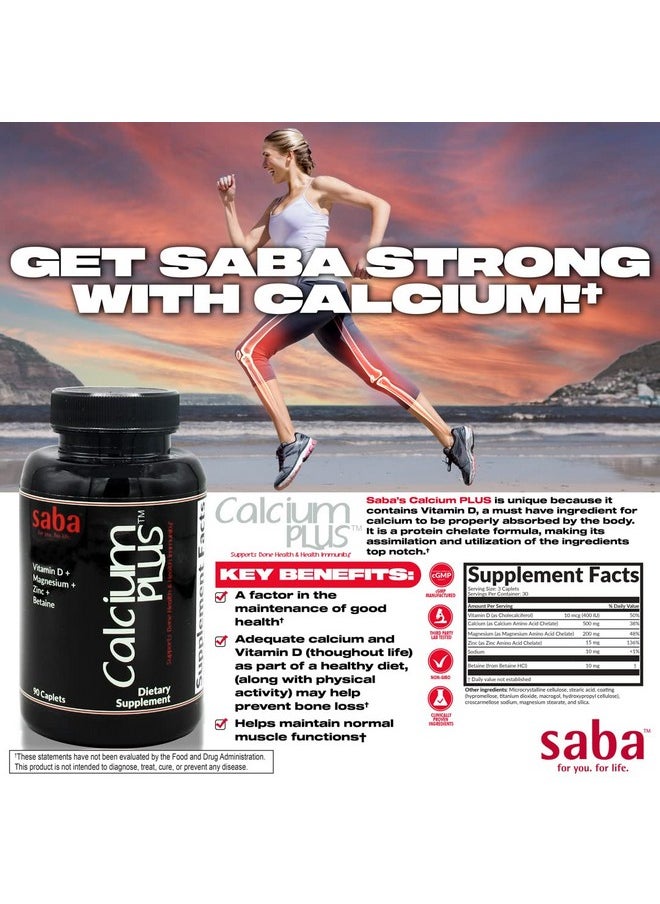 Saba Kombucha Saba Calcium Plus - Bone Strength - Calcium, Magnesium, Potassium, Vitamin D, Zinc, Betaine - GMO, Soy, Gluten Free Ingredients - Whole Food Supplement for Bone Health, Immune - 90 Caplets  - Image 4