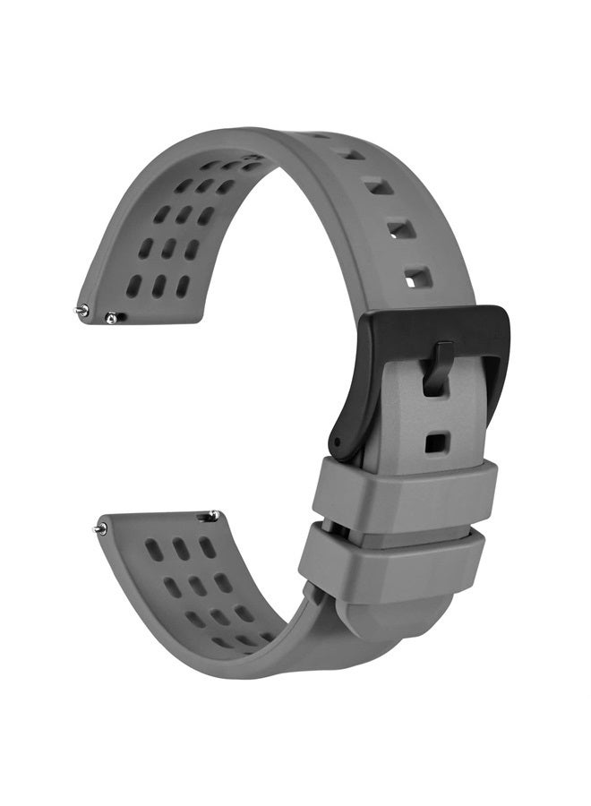 WOCCI 20mm Rally Watch Band, FKM Rubber Strap, Quick Release, Black Matte Buckle (Grey)  - Image 1