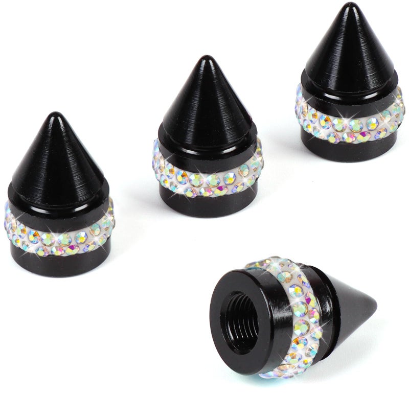 ToBeQueen Colorful Bling Tire Valve Caps Handmade Crystal Rhinestone Dimand Tire Caps 4 Pack Aluminum Alloy Universal Valve Stem Caps Bling Car Accessories for WomenAB Color - Image 3