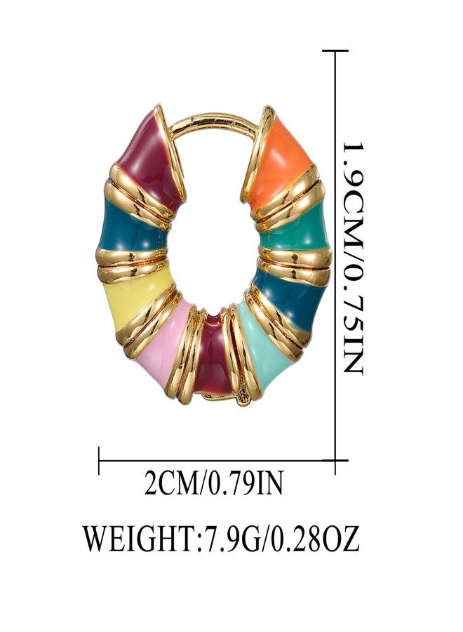 Aksod Enamel Bamboo Hoop Earrings Colorful Dripping Oil Huggie Earrings Circle Vintage Trendy Huggy Earrings Jewelry for Women (Style A) - Image 4