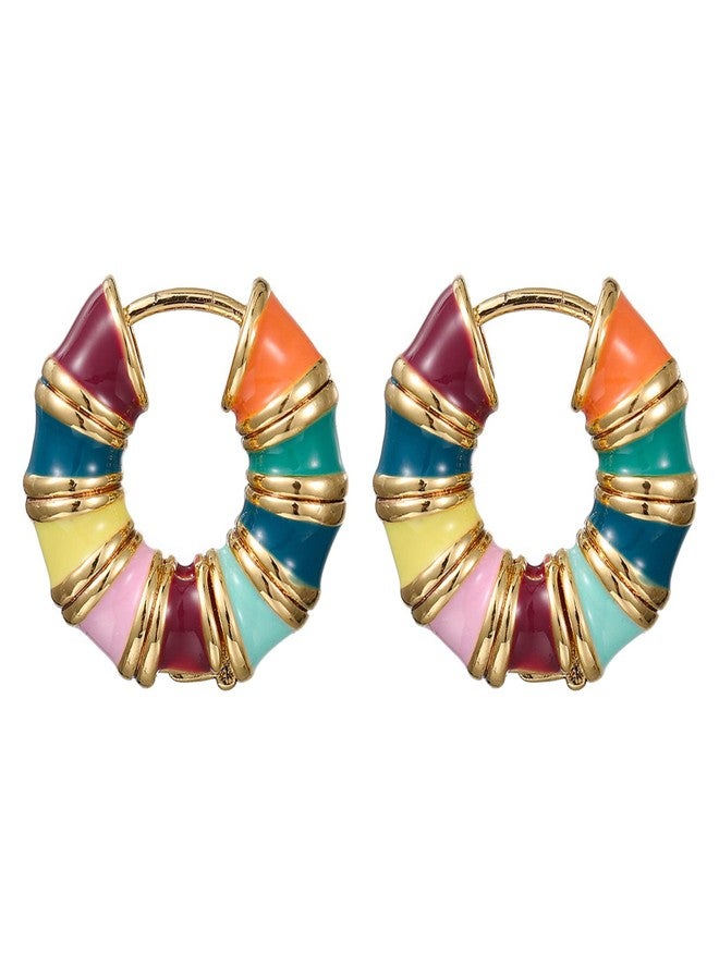 Aksod Enamel Bamboo Hoop Earrings Colorful Dripping Oil Huggie Earrings Circle Vintage Trendy Huggy Earrings Jewelry for Women (Style A) - Image 1