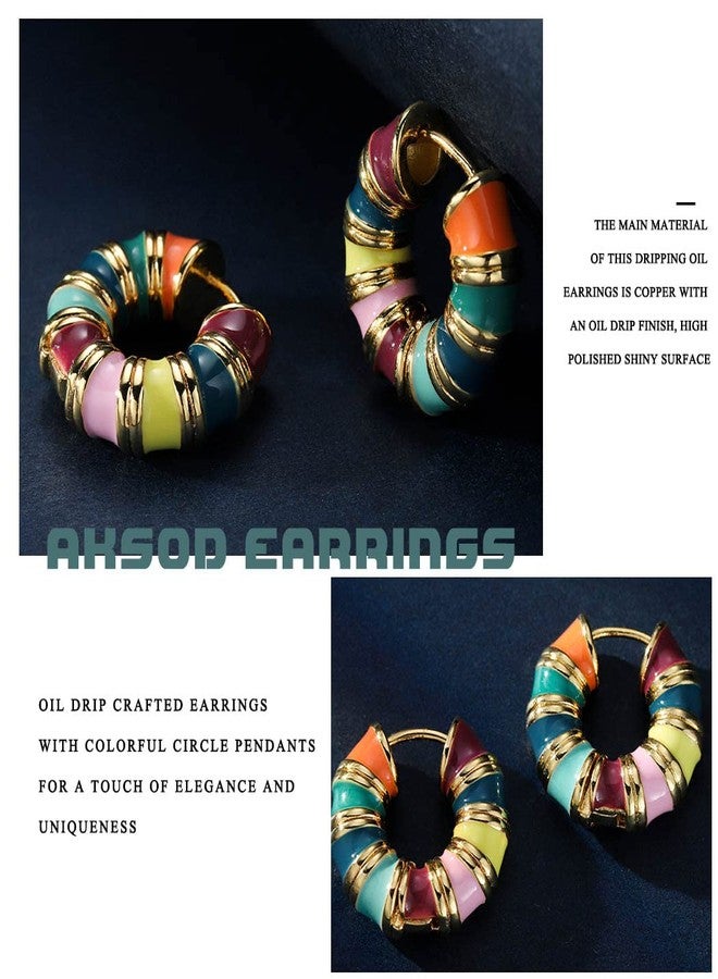 Aksod Enamel Bamboo Hoop Earrings Colorful Dripping Oil Huggie Earrings Circle Vintage Trendy Huggy Earrings Jewelry for Women (Style A) - Image 3