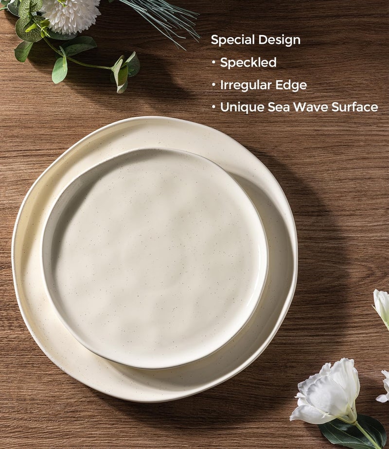 GBhome أطقم أدوات المائدة الخزفية GBHOME لـ 4 أشخاص 12 قطعة أطباق وأوعية خفيفة الوزن مقاومة للخدش آمنة للاستخدام في الفرن والميكروويف وغسالة الصحون بلون بيج مرقط - Image 2