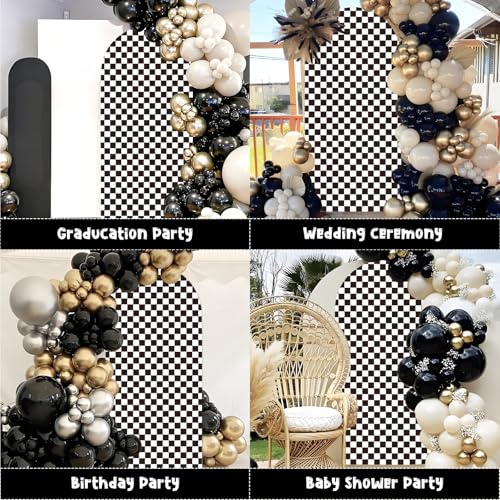 Cheerupp Black White Checkered Arch Backdrop Covers, 6 Ft Boho Stretchy Arch Backdrop Stand Covers Photography Background Black Plaid Arch Stand Covers for Wedding Birthday Baby Shower Party Decor - Image 2
