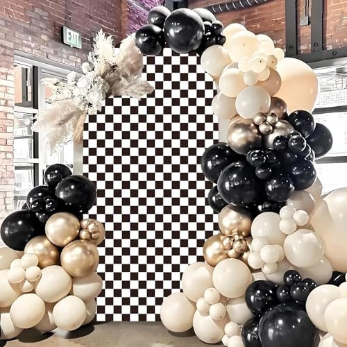 Cheerupp Black White Checkered Arch Backdrop Covers, 6 Ft Boho Stretchy Arch Backdrop Stand Covers Photography Background Black Plaid Arch Stand Covers for Wedding Birthday Baby Shower Party Decor - Image 3