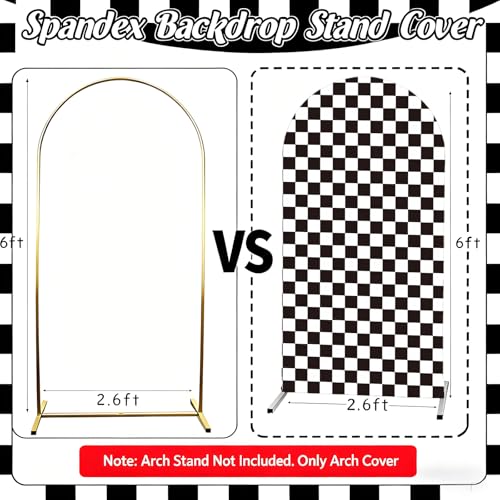 Cheerupp Black White Checkered Arch Backdrop Covers, 6 Ft Boho Stretchy Arch Backdrop Stand Covers Photography Background Black Plaid Arch Stand Covers for Wedding Birthday Baby Shower Party Decor - Image 5