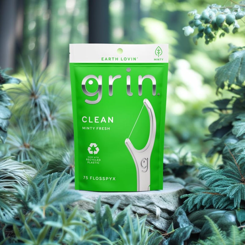 GRIN Clean Flosspyx, Floss Picks, 75 Count, Dental Flossers, Minty Flavor, Recycled Plastic, Super Strong Fine Floss, Tight Teeth, Premium Longer Floss Head, Includes Safe Fold-Back Tooth Pick - Image 5